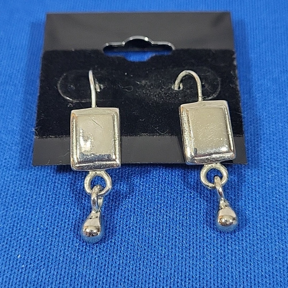 Vintage Drop Earrings‎ Silver-tone Block Rectangle Dangle Simple